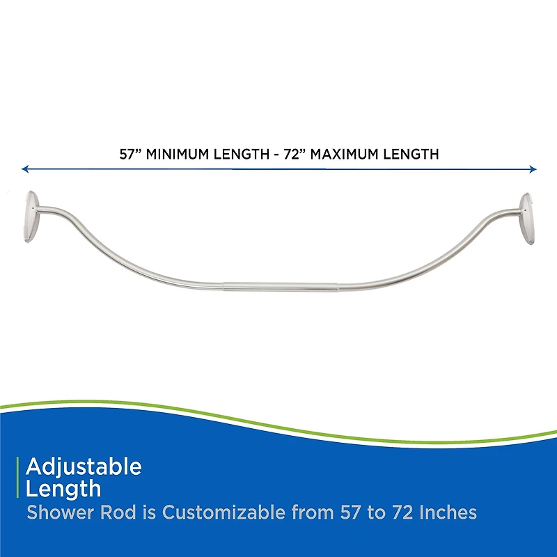 Kenney Twist & Fit No Tools Curved 57-72 IN Adjustable Tension Shower Curtain Rod