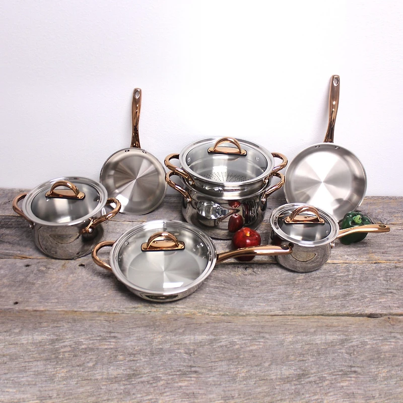 BergHOFF Ouro Gold 18/10 Stainless Steel 16-pc. Cookware Set Glass Lid