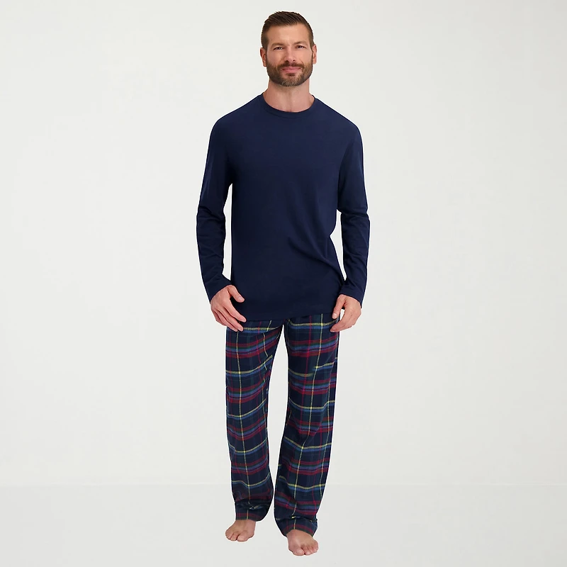 Hanes Mens Crew Neck Long Sleeve 2-pc. Pajama Sets