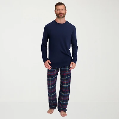 Hanes Mens Crew Neck Long Sleeve 2-pc. Pajama Sets