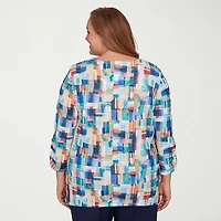 Alfred Dunner Saratoga Springs Womens Plus Crew Neck 3/4 Sleeve T-Shirt