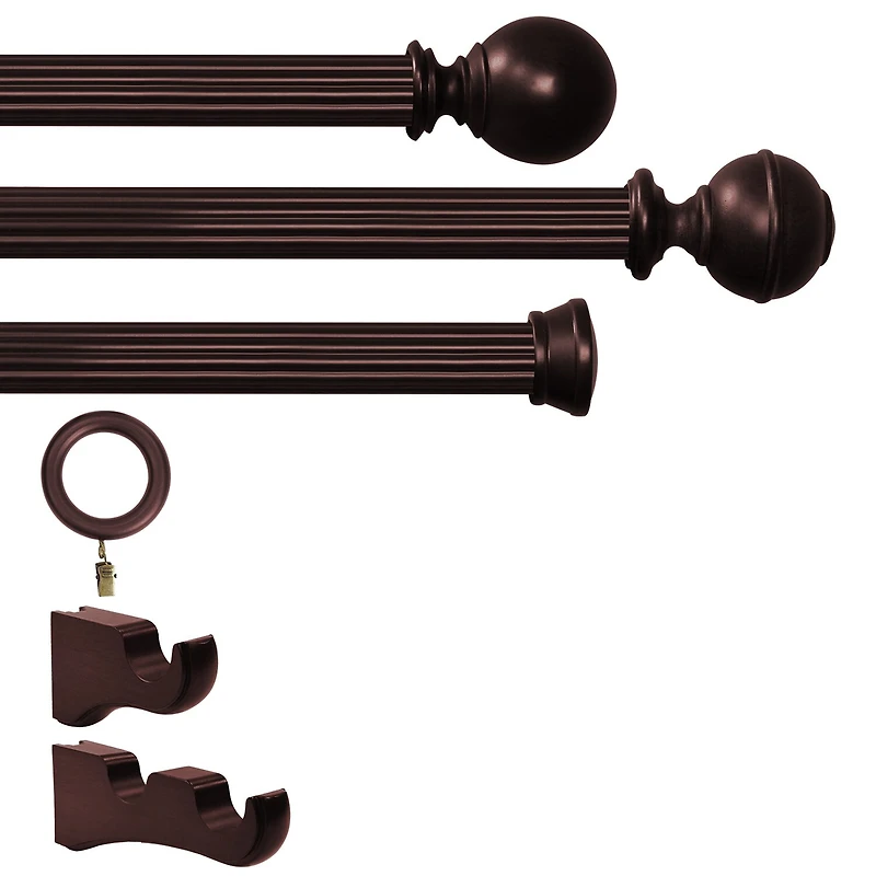 Lumi Home Furnishings Wood 1 3/8 3FT or 4FT x 2pcs Curtain Rod