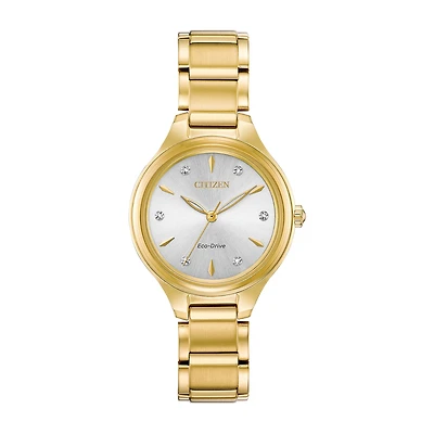 Citizen Corso Womens Diamond Accent Gold Tone Stainless Steel Bracelet Watch Fe2102-55a