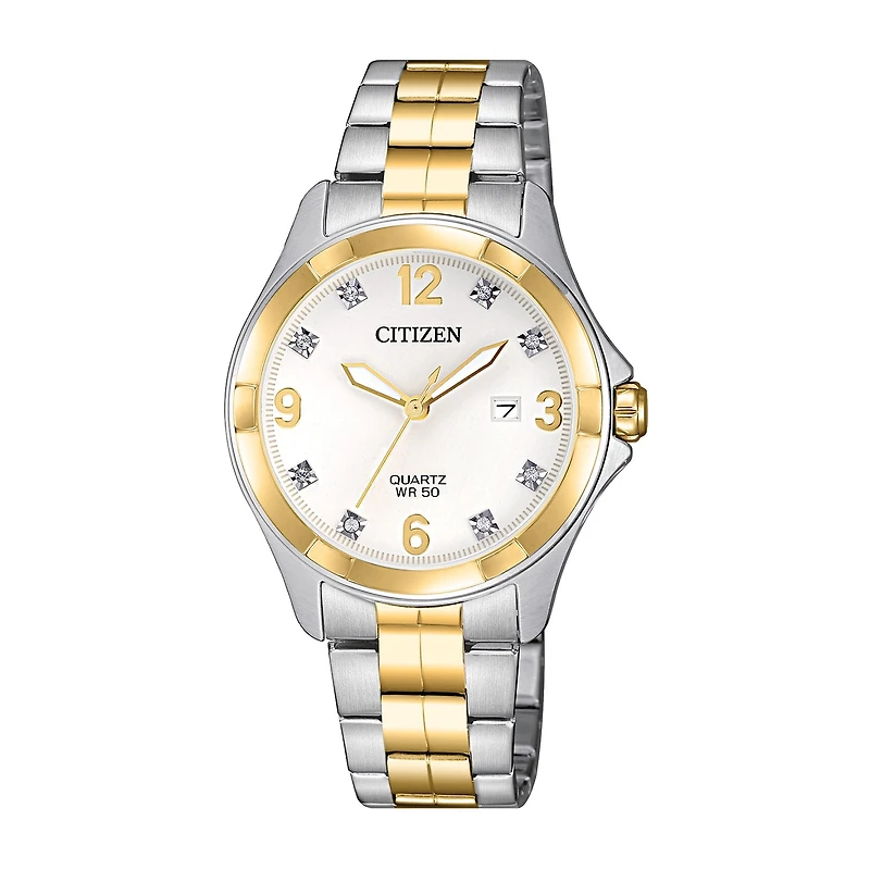 Citizen Quartz Assortment Womens Crystal Accent Two Tone Stainless Steel Bracelet Watch Eu6084-57a