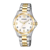 Citizen Quartz Assortment Womens Crystal Accent Two Tone Stainless Steel Bracelet Watch Eu6084-57a