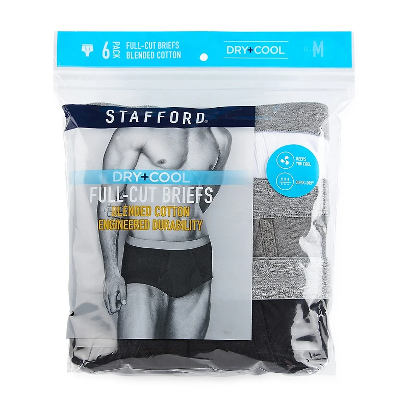 Stafford Dry + Cool Full-Cut Mens 6 Pack Briefs 302872
