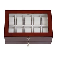 Mele and Co Christo Glass Top Walnut-Finish Watch Box