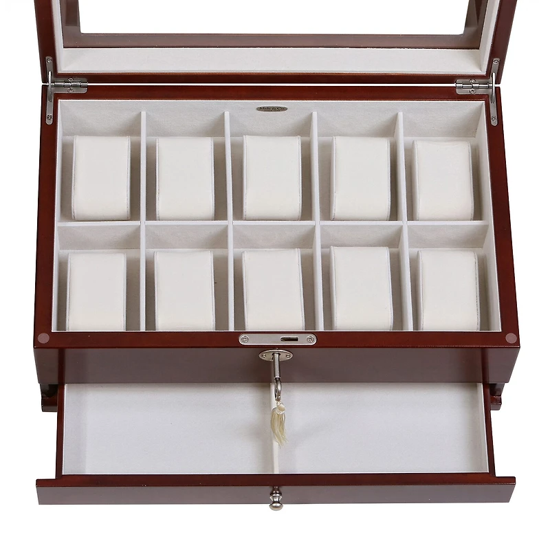Mele and Co Christo Glass Top Walnut-Finish Watch Box