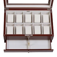 Mele and Co Christo Glass Top Walnut-Finish Watch Box