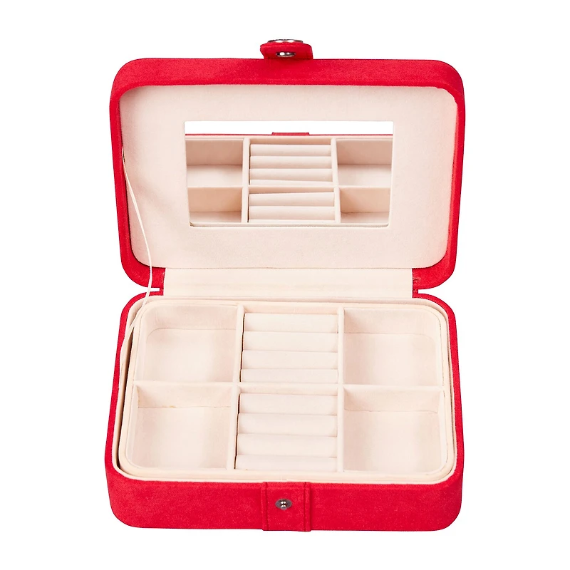 Mele and Co Giana Plush Fabric Red Jewelry Travel Case