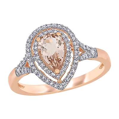 Womens 1/4 CT. T.W. Genuine Pink Morganite 14K Gold Pear Halo Engagement Ring
