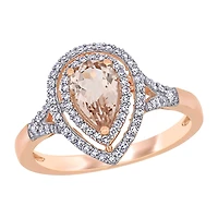 Womens 1/4 CT. T.W. Genuine Pink Morganite 14K Gold Pear Halo Engagement Ring