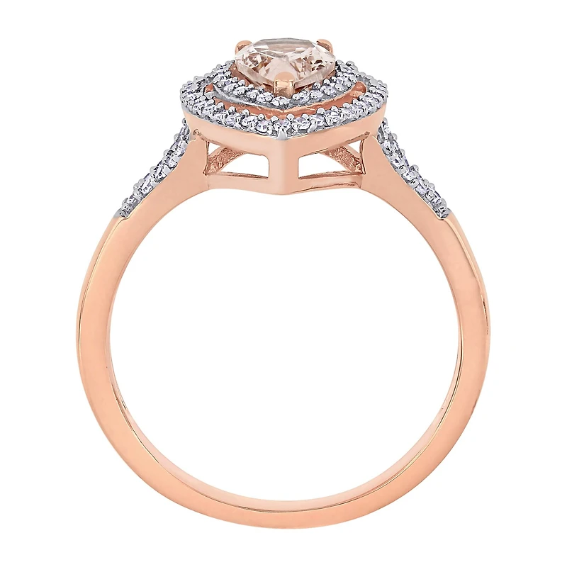 Womens 1/4 CT. T.W. Genuine Pink Morganite 14K Gold Pear Halo Engagement Ring