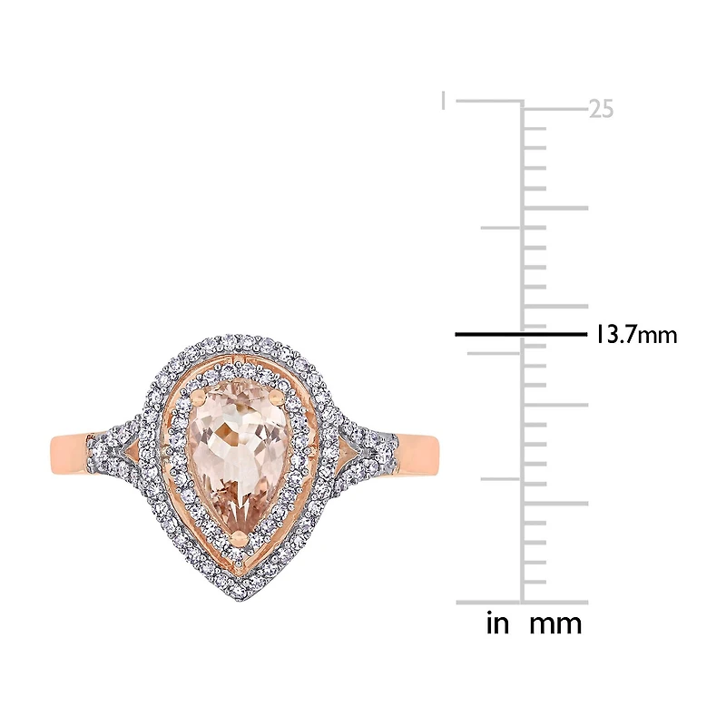 Womens 1/4 CT. T.W. Genuine Pink Morganite 14K Gold Pear Halo Engagement Ring