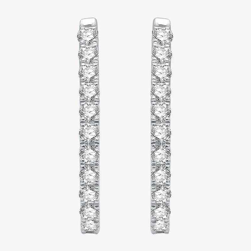 Womens 1 CT. T.W. Lab Grown White Diamond Sterling Silver 24.7mm Oval Hoop Earrings