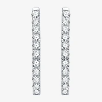 Womens 1 CT. T.W. Lab Grown White Diamond Sterling Silver 24.7mm Oval Hoop Earrings