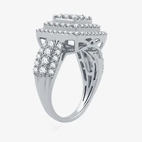 Womens 1 1/2 CT. T.W. Lab Grown White Diamond Sterling Silver Cushion Halo Side Stone Cocktail Ring