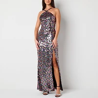 VIOLET WEEKEND Womens Juniors Halter Neck Sleeveless Sequin Bodycon Dress