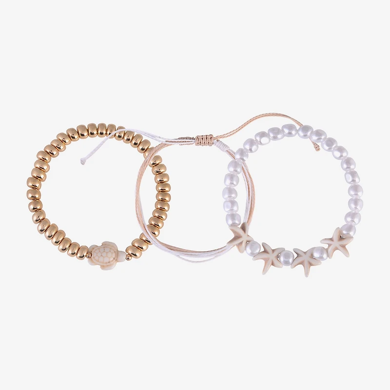 Arizona Gold Tone Turtle Starfish Womens 3-pc. Bracelet Set