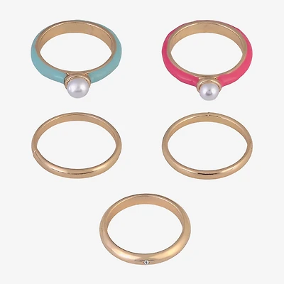 Arizona Gold Tone Womens Simulated Pearl Ring Set