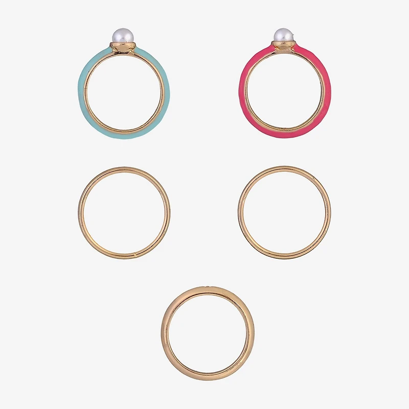 Arizona Gold Tone Womens Simulated Pearl Ring Set