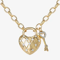Juicy By Juicy Couture Gold Tone Pad Lock Womens Crystal Alloy Heart Keys 18 Inch Pendant Necklace