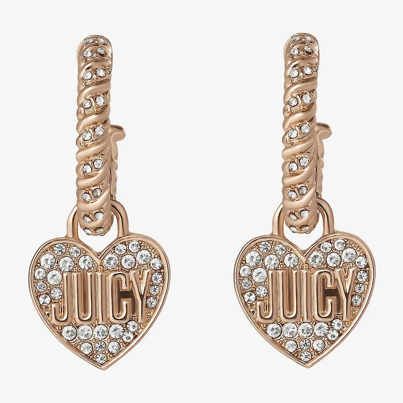 Juicy By Juicy Couture Gold Tone Charm Womens Crystal 38.6mm Heart Hoop Earrings