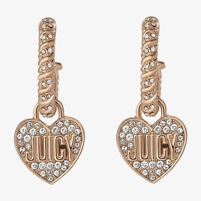 Juicy By Juicy Couture Gold Tone Charm Womens Crystal 38.6mm Heart Hoop Earrings