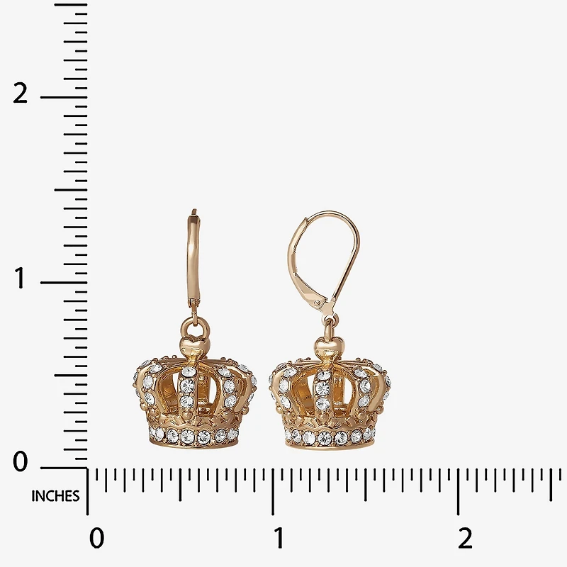 Juicy By Juicy Couture Gold Tone Womens Crystal Crown Drop Earrings