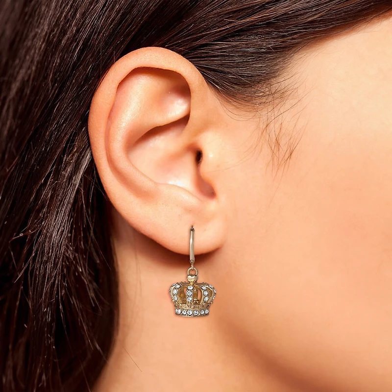 Juicy By Juicy Couture Gold Tone Womens Crystal Crown Drop Earrings