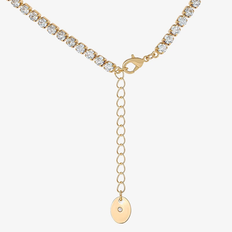 Juicy By Juicy Couture Gold Tone Script Womens Crystal 18 Inch Tennis Necklace