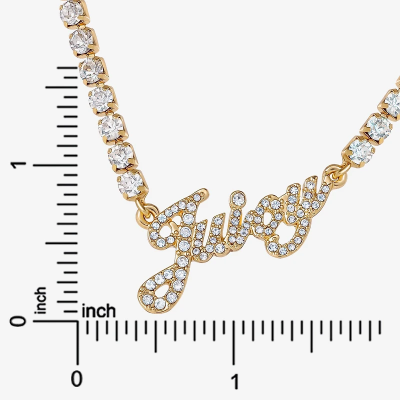 Juicy By Juicy Couture Gold Tone Script Womens Crystal 18 Inch Tennis Necklace