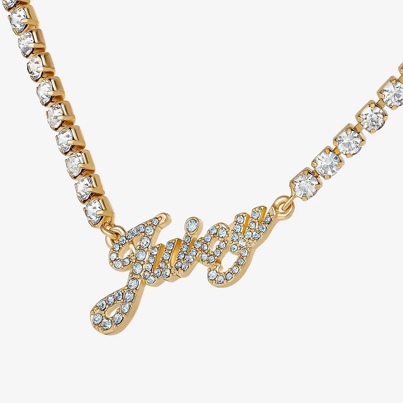 Juicy By Juicy Couture Gold Tone Script Womens Crystal 18 Inch Tennis Necklace