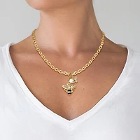 Juicy By Juicy Couture Gold Tone Queen Bee Womens Crystal Simulated Pearl Alloy Crown 18 Inch Pendant Necklace