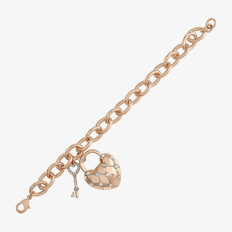 Juicy By Juicy Couture Gold Tone Pad Lock Womens Crystal Heart Keys Charm Bracelet