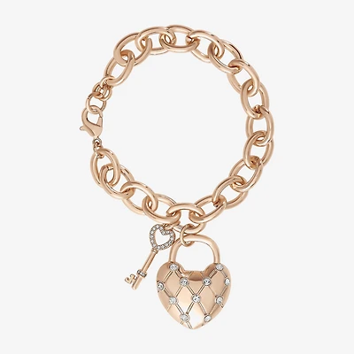 Juicy By Juicy Couture Gold Tone Pad Lock Womens Crystal Heart Keys Charm Bracelet