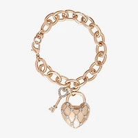 Juicy By Juicy Couture Gold Tone Pad Lock Womens Crystal Heart Keys Charm Bracelet
