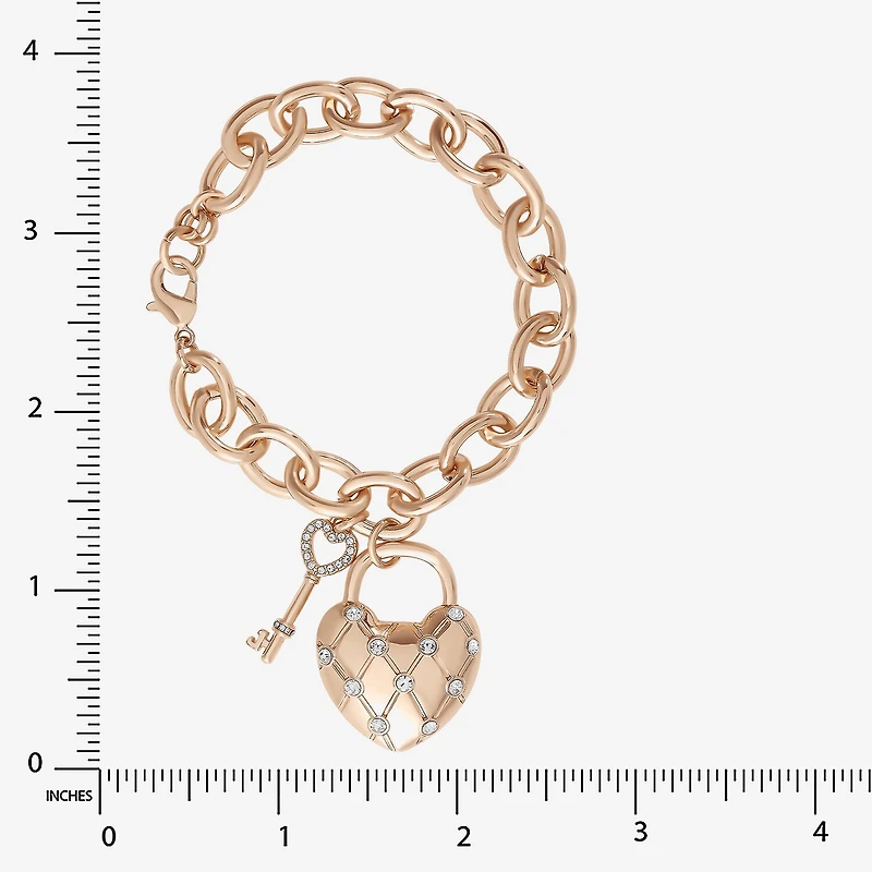 Juicy By Juicy Couture Gold Tone Pad Lock Womens Crystal Heart Keys Charm Bracelet