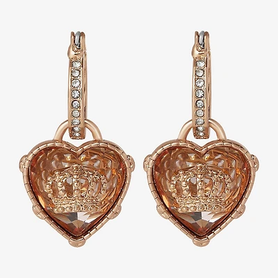 Juicy By Juicy Couture Gold Tone Charm Womens Crystal 47.8mm Crown Heart Hoop Earrings