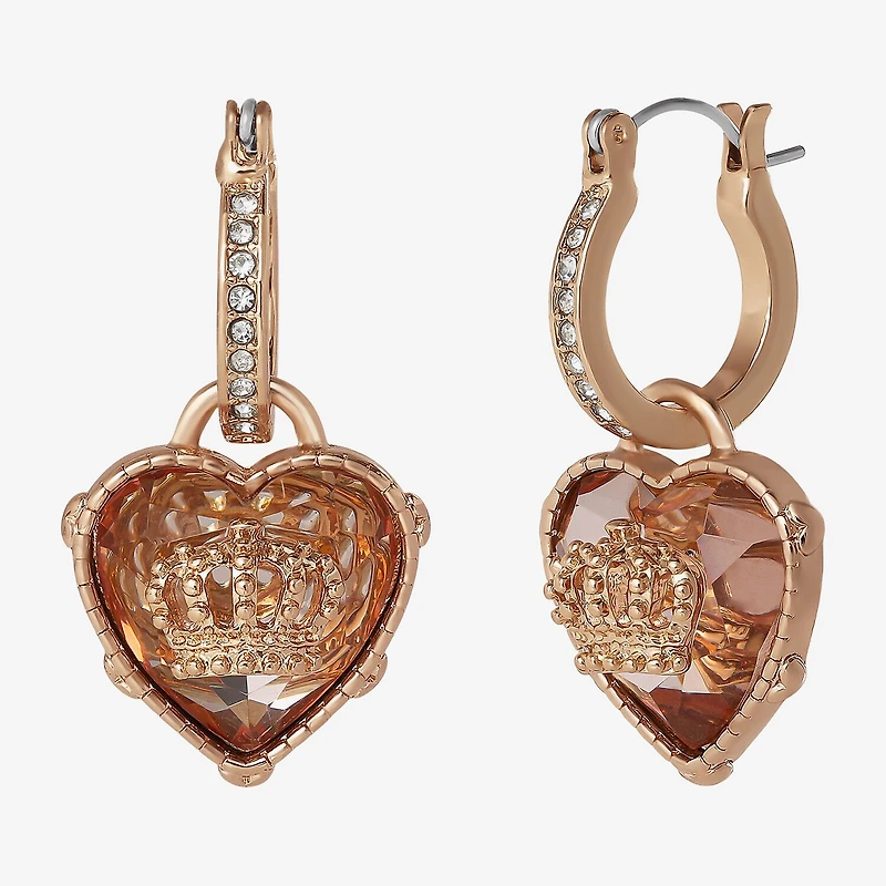 Juicy By Juicy Couture Gold Tone Charm Womens Crystal 47.8mm Crown Heart Hoop Earrings