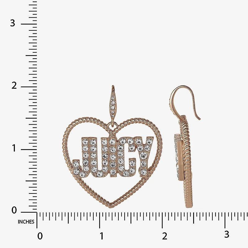 Juicy By Juicy Couture Gold Tone Womens Crystal Heart Drop Earrings