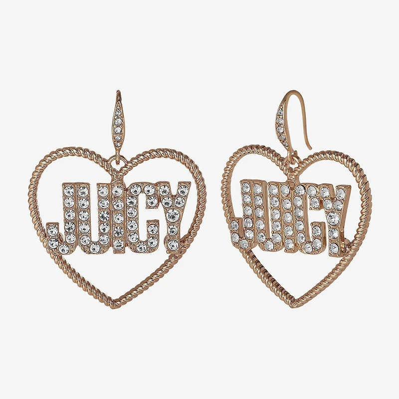 Juicy By Juicy Couture Gold Tone Womens Crystal Heart Drop Earrings