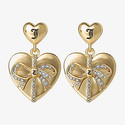 Juicy By Juicy Couture Gold Tone Womens Crystal Bow Heart Drop Earrings