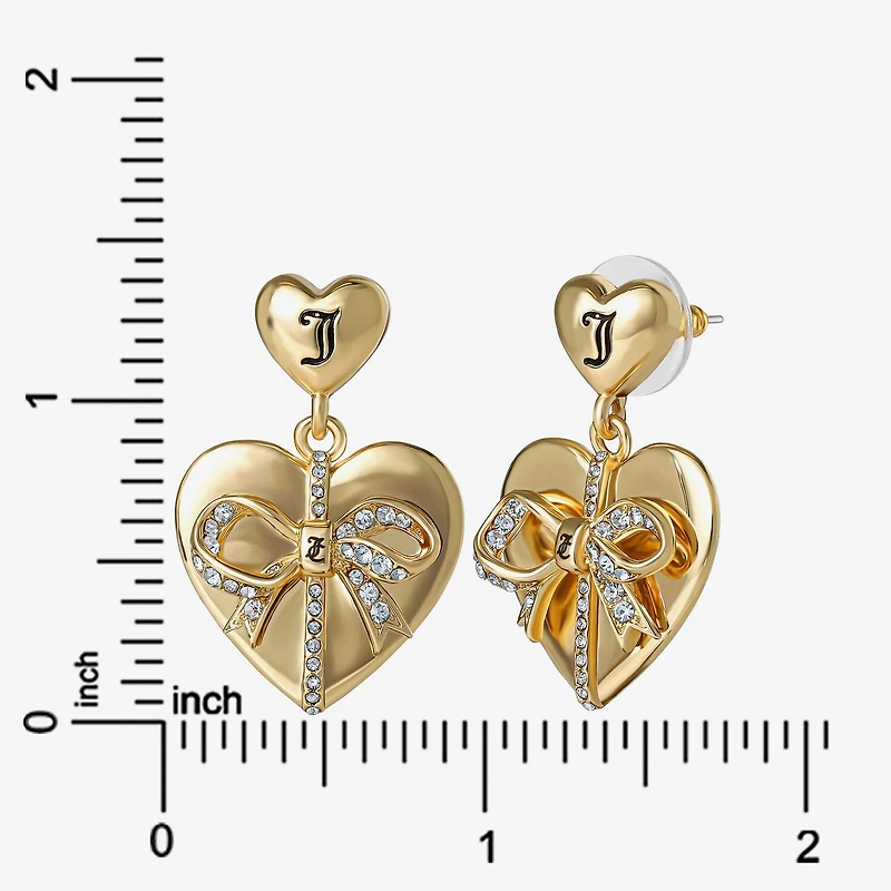 Juicy By Juicy Couture Gold Tone Womens Crystal Bow Heart Drop Earrings