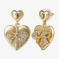 Juicy By Juicy Couture Gold Tone Womens Crystal Bow Heart Drop Earrings