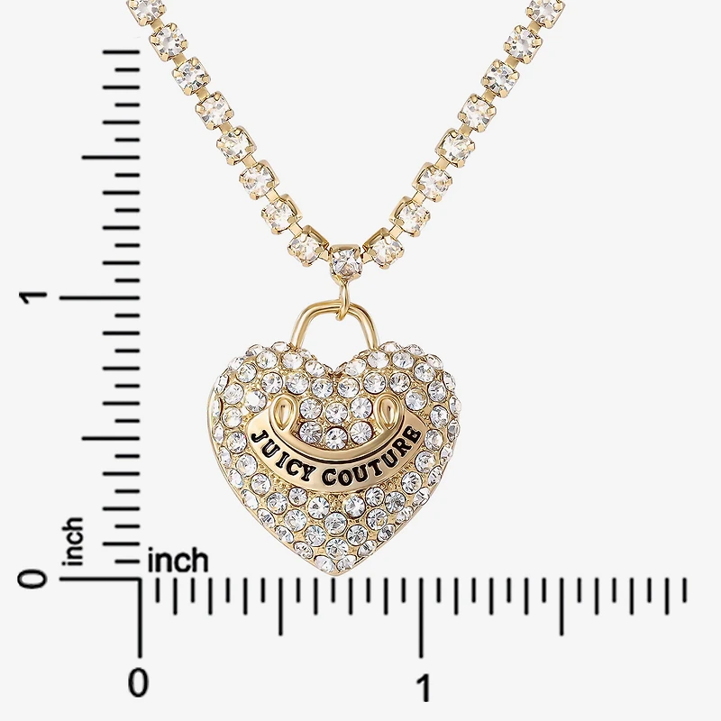 Juicy By Juicy Couture Gold Tone Pave Womens Crystal Alloy Heart 16 Inch Pendant Necklace
