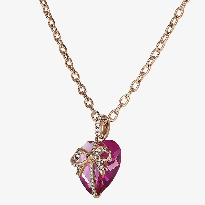 Juicy By Juicy Couture Gold Tone Womens Pink Crystal Alloy Bow Heart 18 Inch Pendant Necklace