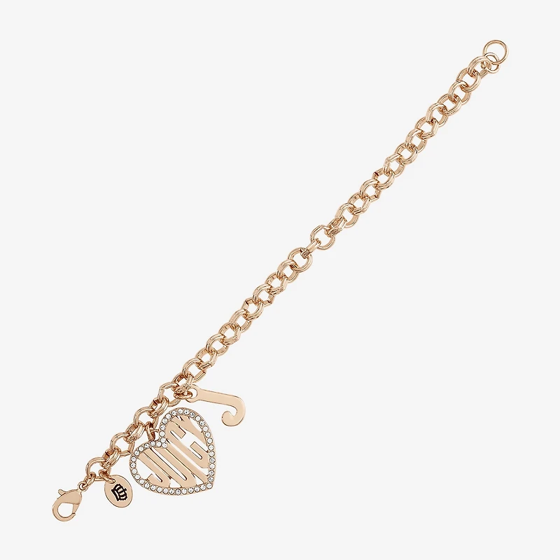 Juicy By Juicy Couture Gold Tone Womens Crystal Heart Charm Bracelet