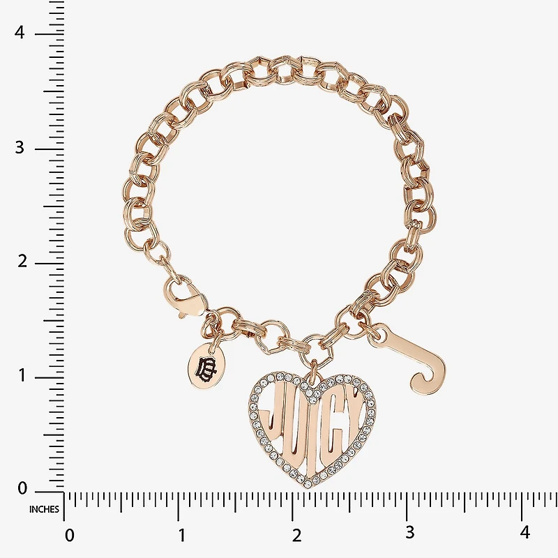 Juicy By Juicy Couture Gold Tone Womens Crystal Heart Charm Bracelet