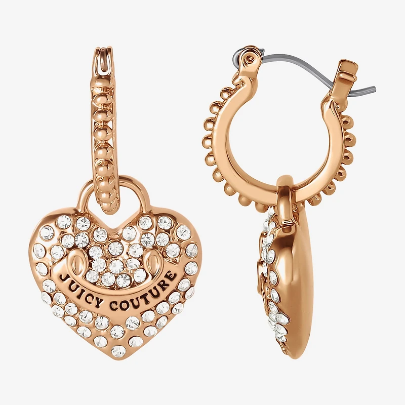 Juicy By Juicy Couture Gold Tone Charm Pave Womens Crystal 34.1mm Heart Hoop Earrings